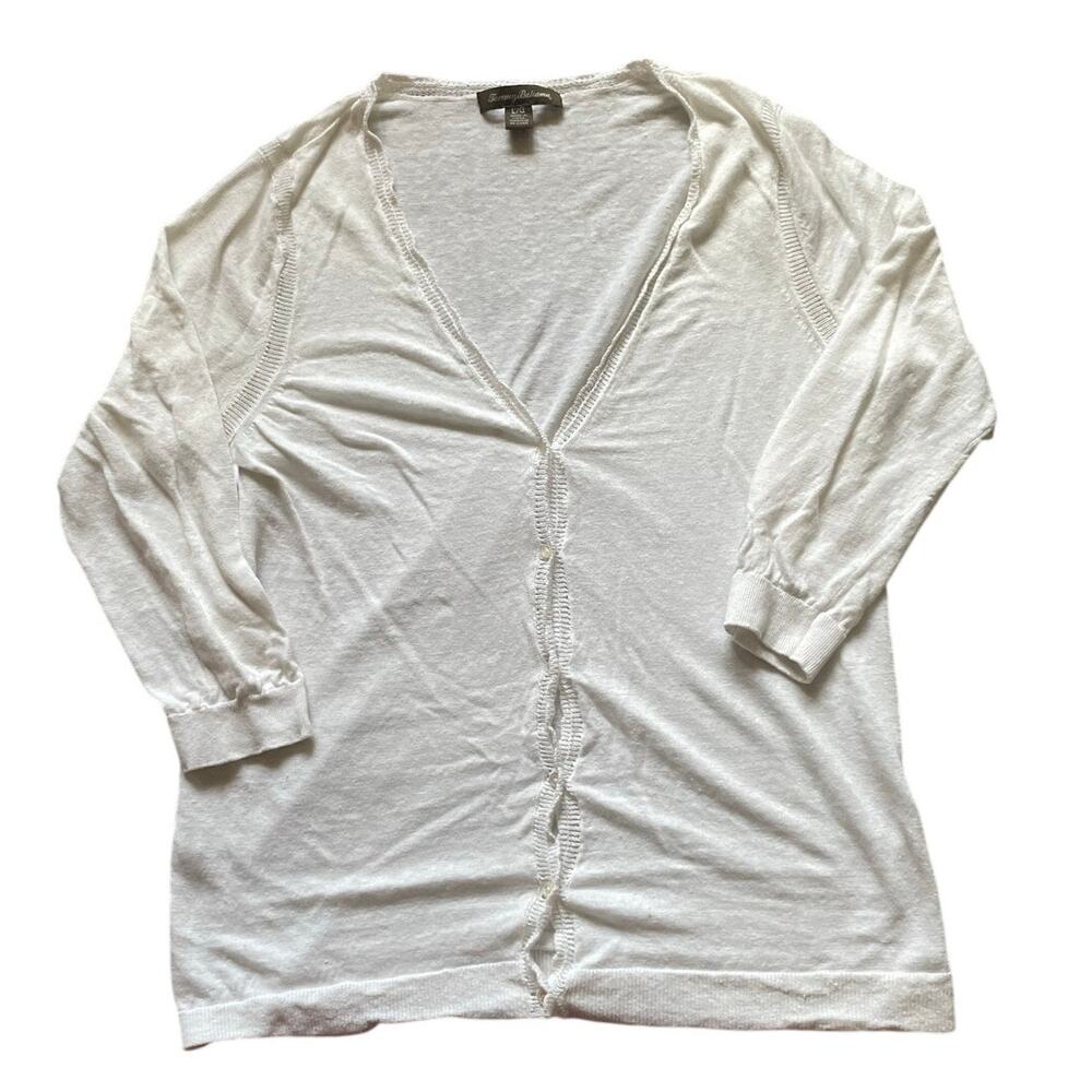 Tommy Bahama Women's White Cotton V Neck Cardigan Size Large Sustainable Light